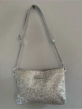 Silver Glitter Shoulder Bag with Chain Strap